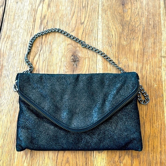 J CREW Black Silver Glitter Chain Cocktail Party Purse Bag Clutch - Picture 1 of 8